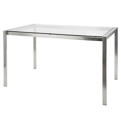 47" Clear Glass with Brushed Stainless Steel Legs Contemporary Fuji Dining Table
