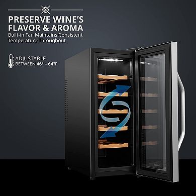 12-Bottle Thermoelectric Wine Cooler, Freestanding Wine Fridge with Lock - Stainless Steel