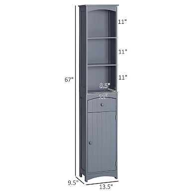 HOMCOM Bathroom Storage Cabinet, Free Standing Bath Storage Unit, Tall Linen Tower with 3-Tier Shelves and Drawer, Grey