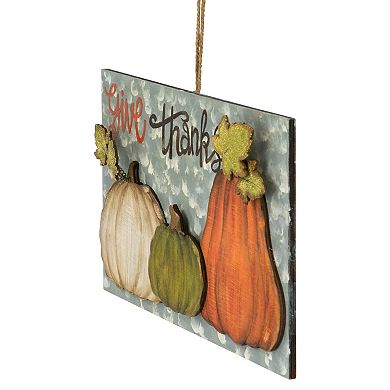 16.5" "Give Thanks" Fall Harvest Pumpkin Wall Sign