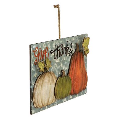 16.5" "Give Thanks" Fall Harvest Pumpkin Wall Sign