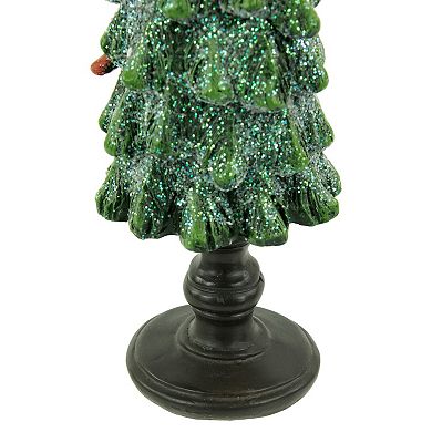 8.75" Green Glittered Christmas Tree With Red Cardinals Decoration