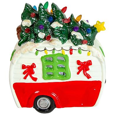 7.75" LED Lighted Santa and Snowman Camper Christmas Decoration