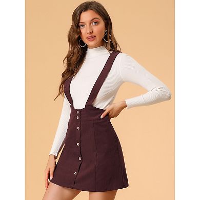 Women's a Line Button Decor Front Above Knee Suspender Skirt