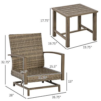 Outsunny 3-Piece Patio Bistro Set, PE Rattan Wicker Outdoor Furniture with Soft Cushions, Light Gray