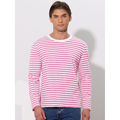 Men's Striped Crew Neck Long Sleeve T-shirt Cotton Pullover Top