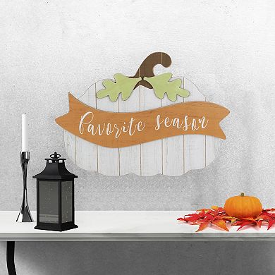 19” White Wooden Pumpkin Favorite Season Hanging Wall Sign