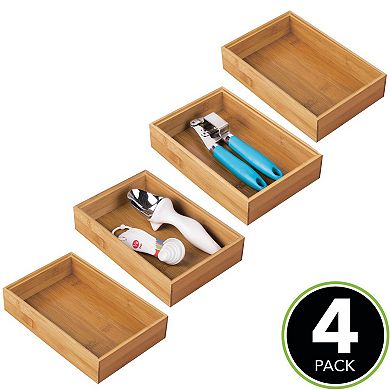 mDesign Stackable 9" Long Wooden Drawer Organizer - 4 Pack - Natural Wood