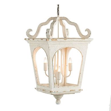 28.5" White and Clear Distressed Finish Four Light Chandelier