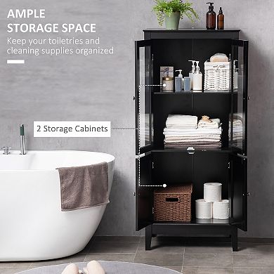 Bathroom Floor Cabinet Corner Unit With 4 Doors, Adjustable Shelves, Black