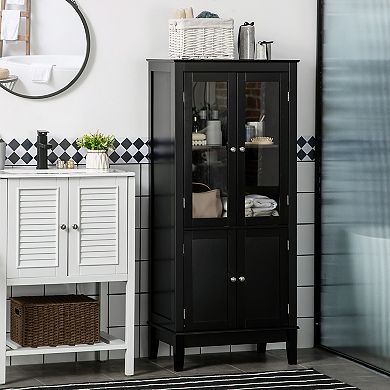 Bathroom Floor Cabinet Corner Unit With 4 Doors, Adjustable Shelves, Black