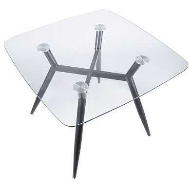 38" Clear Glass Square Top with Black Metal Legs Dining Table