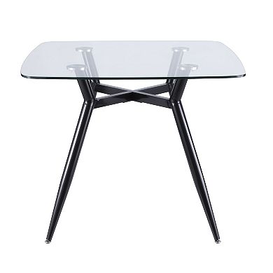 38" Clear Glass Square Top with Black Metal Legs Dining Table