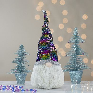 24" Gnome with Rainbow and Silver Flip Sequin Hat Christmas Decoration
