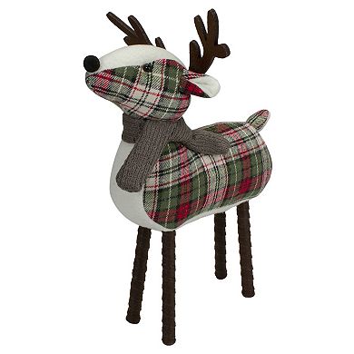 13.5" Red and Green Plaid Reindeer Christmas Decoration