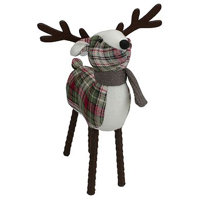 13.5" Red and Green Plaid Reindeer Christmas Decoration