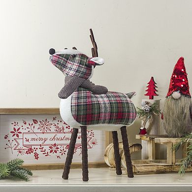 13.5" Red and Green Plaid Reindeer Christmas Decoration