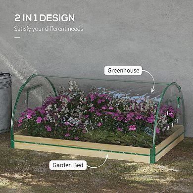 Outsunny Raised Garden Bed with Greenhouse PVC Cover, 4' x 3' x 2', Natural