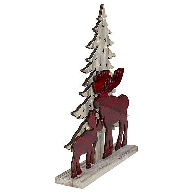 13.5" LED Lighted Glossy Red Moose with Christmas Tree Decoration