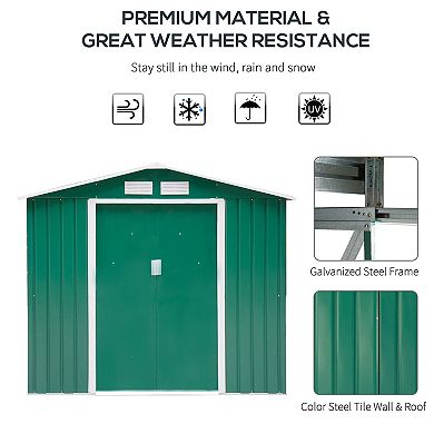 Outdoor Steel Tool Garden Shed Organizer W/ 2 Sliding Doors, Green