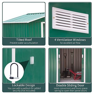 Outdoor Steel Tool Garden Shed Organizer W/ 2 Sliding Doors, Green