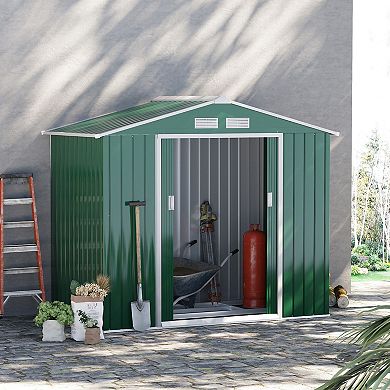 Outdoor Steel Tool Garden Shed Organizer W/ 2 Sliding Doors, Green