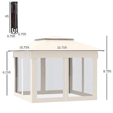 Outsunny 11' x 11' Pop Up Gazebo Outdoor Canopy Shelter with 2-Tier Soft Top, and Removable Zipper Netting, Event Tent with Large Shade, and Storage Bag for Patio, Backyard, Garden, Beige