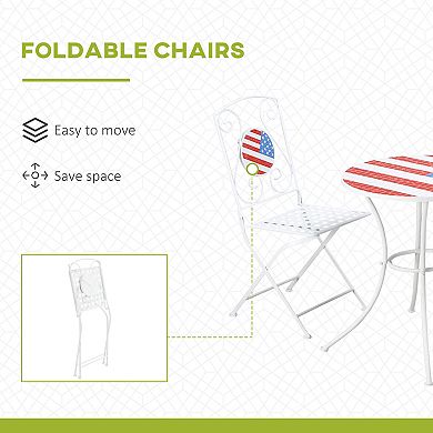3pc Outdoor Patio Dining Set, Folding Chair 2, Table, American Flag Mosaic