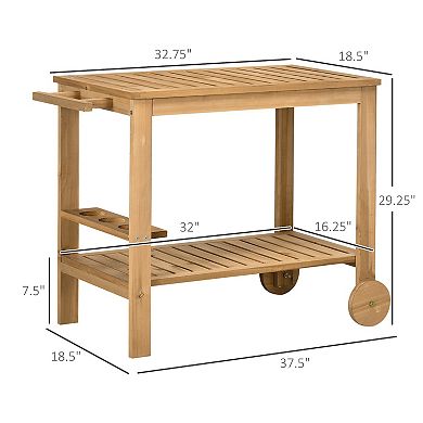Outsunny Outdoor Wood Bar Cart Patio Serving Cart with Wine Holders, Natural