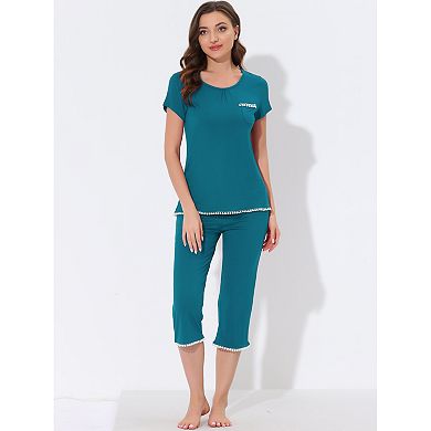 Women's Lounge Sleepwear Pajama Round Neck Capri Nightwear Casual Sets