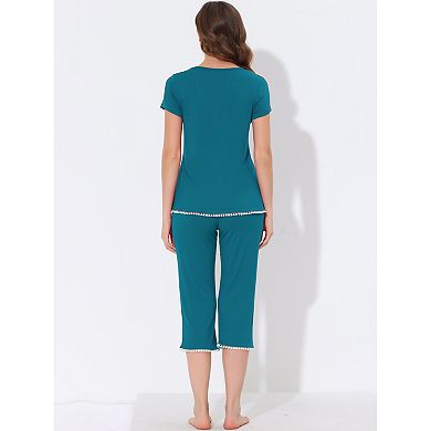 Women's Lounge Sleepwear Pajama Round Neck Capri Nightwear Casual Sets