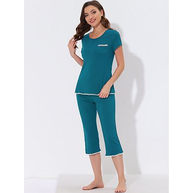 Women's Lounge Sleepwear Pajama Round Neck Capri Nightwear Casual Sets