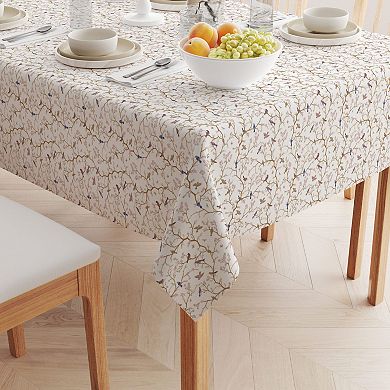 Square Tablecloth, 100% Cotton, 60x60", Birds and Cherry Blossoms