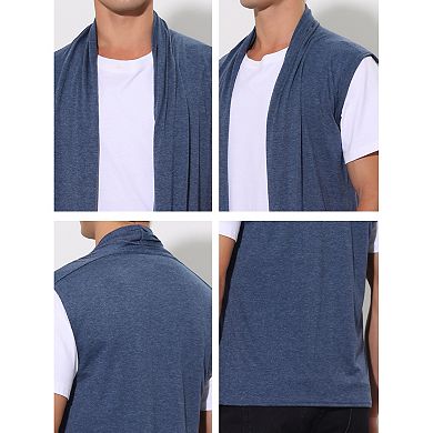Men's Open Front Asymetric Hem Sleeveless Cardigan Vest