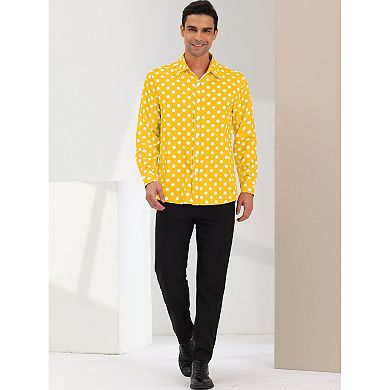 Men's Polka Dots Printed Long Sleeve Button Down Slim Dress Shirt