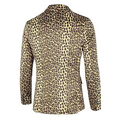 Men's Vintage Leopard Print Notched Lapel Slim Fit Blazer