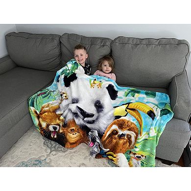 Selfie Zoo Animals Fleece Blanket For Bed, 50" X 60" Jungle Fleece Throw