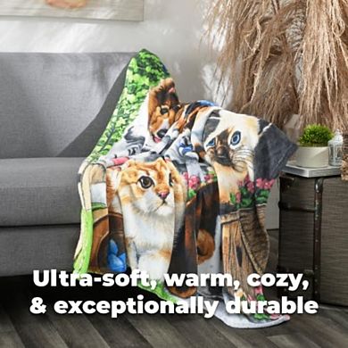 Selfie Zoo Animals Fleece Blanket For Bed, 50" X 60" Jungle Fleece Throw