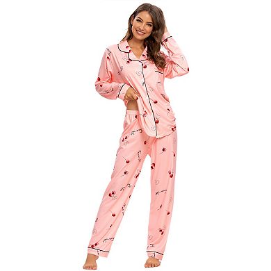 Women's Sleepwear Lounge Cute Print Nightwear with Pants Long Sleeve Pajama Sets