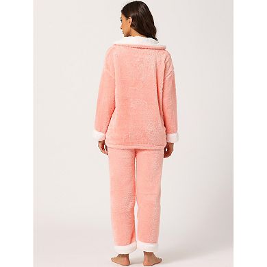 Women's Sleepwear Lounge Long Sleeve Button Down Warm Flannel Pajamas Set