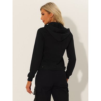 Women's Denim Jacket Button Down Long Sleeve Drawstring Hood Jean Jackets