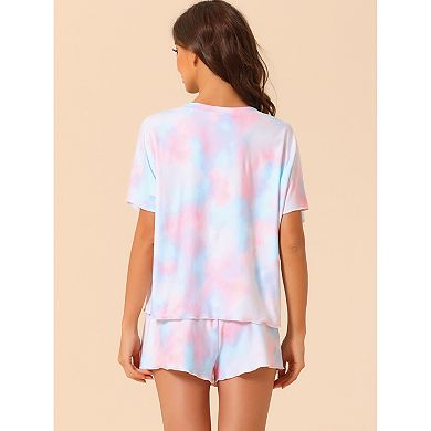 Women's Dye Print Pajama Set Short Sleeves And Shorts 2pcs Lounge Sets