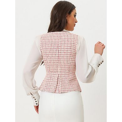 Women's Plaid Double Breasted Sleeveless Tweed Vest Waistcoat