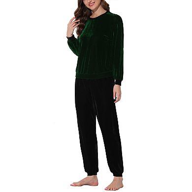 Women's Velvet Long Sleeve Soft Warm Top and Pants Pajamas Set