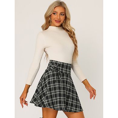 Women's Plaid Skirt With Belted School Girl Mini Skater Skirts