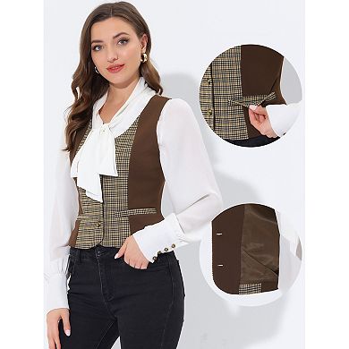 Women's Vintage Waistcoat Vest Plaid Button Down Work Dressy Vests
