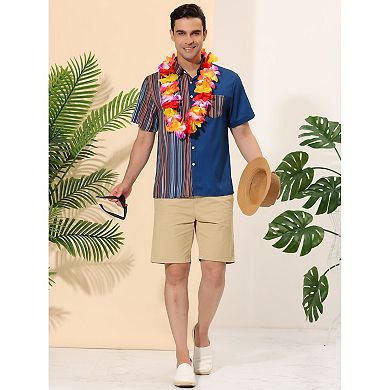 Men's Shirts Short Sleeve Summer Cotton Patchwork Button Down Shirts