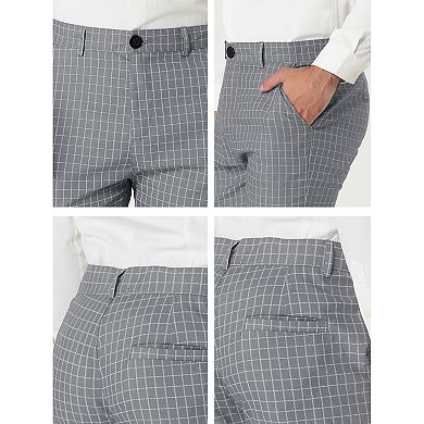 Men's Dress Checked Printed Slim Fit Flat Front Skinny Trousers