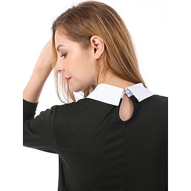 Women's Contrast Collar Long Sleeve Flare Dress