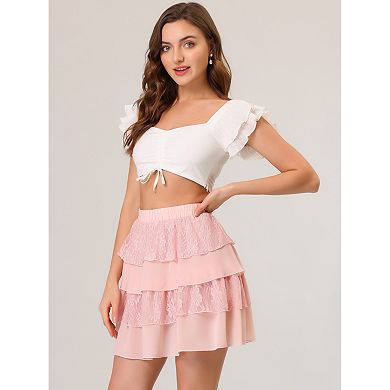Women's Summer High Waist A-line Lace Mini Tiered Skirts
